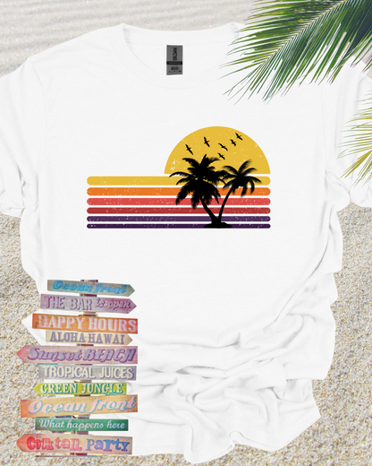 Distressed Retro Beach Sunset Palm