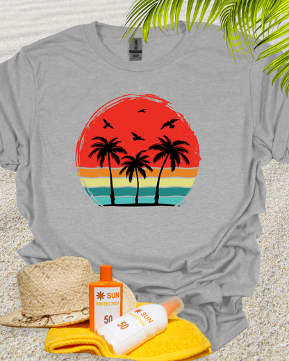 Beach Palm Tree Vintage Sunset