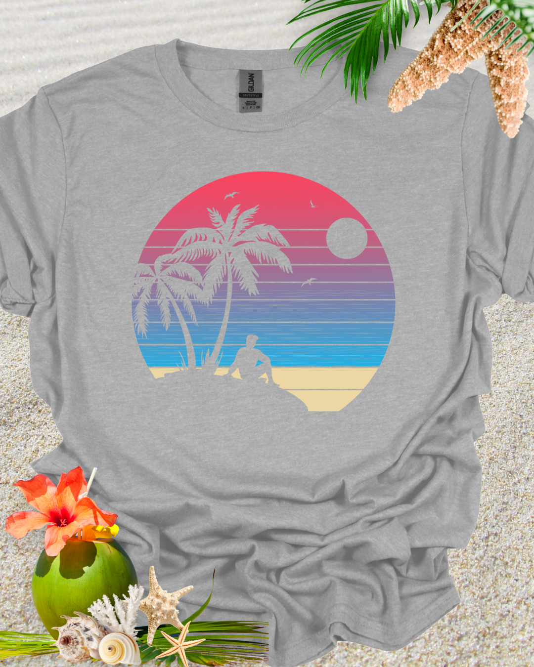 Beach Retro Sunset Palm Trees