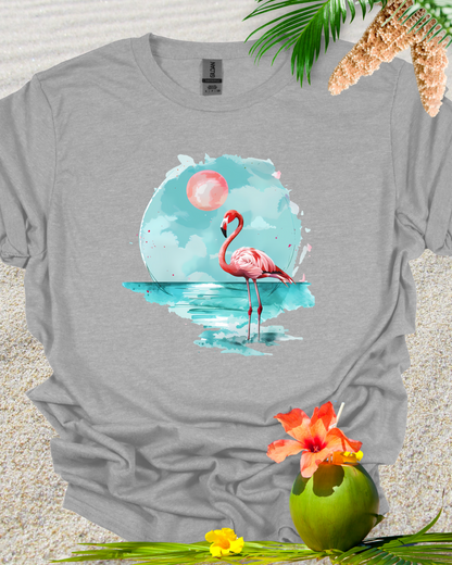 Flamingo Sunset On Serene Beach