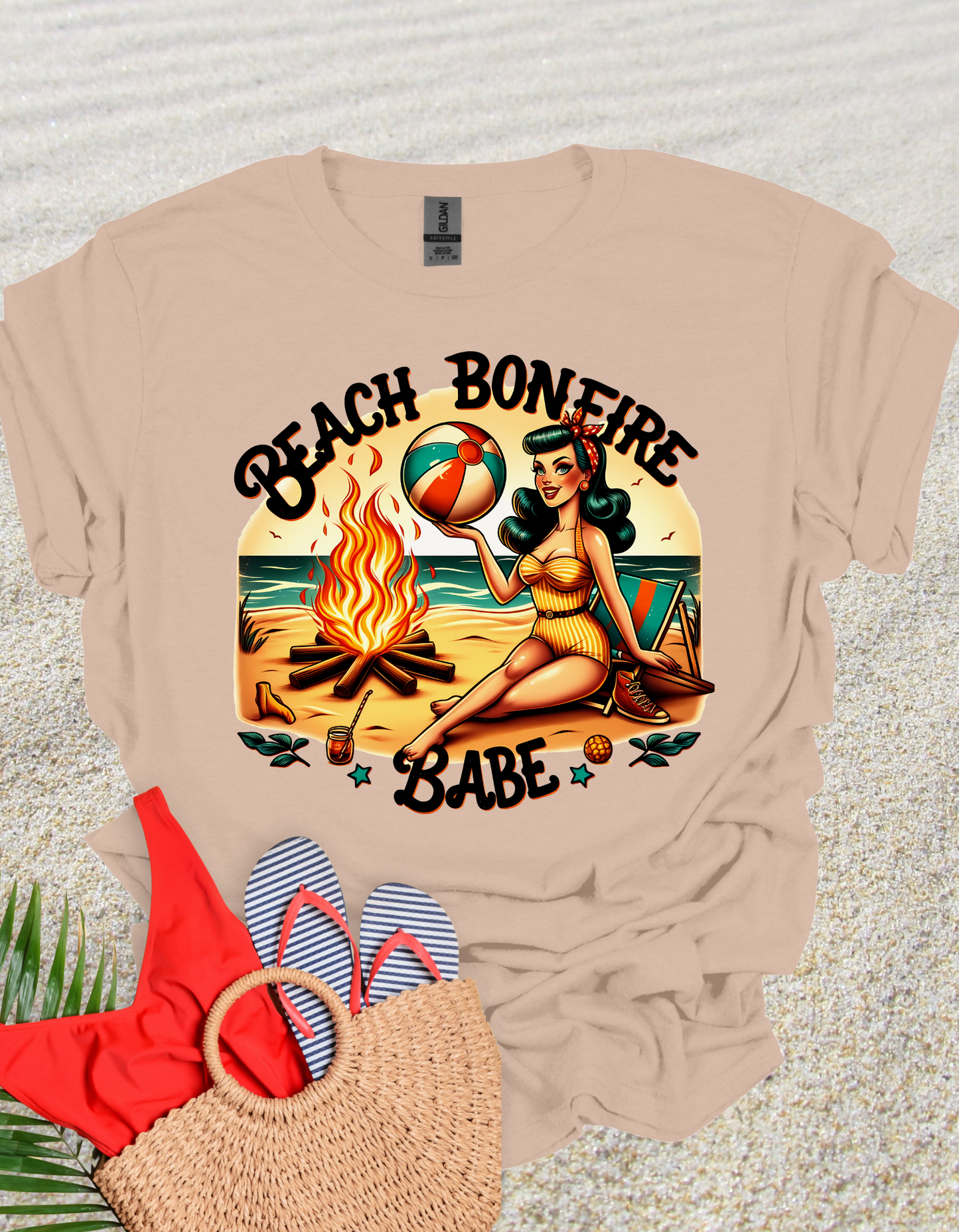 Beach Bonfire Babe Retro PinUp