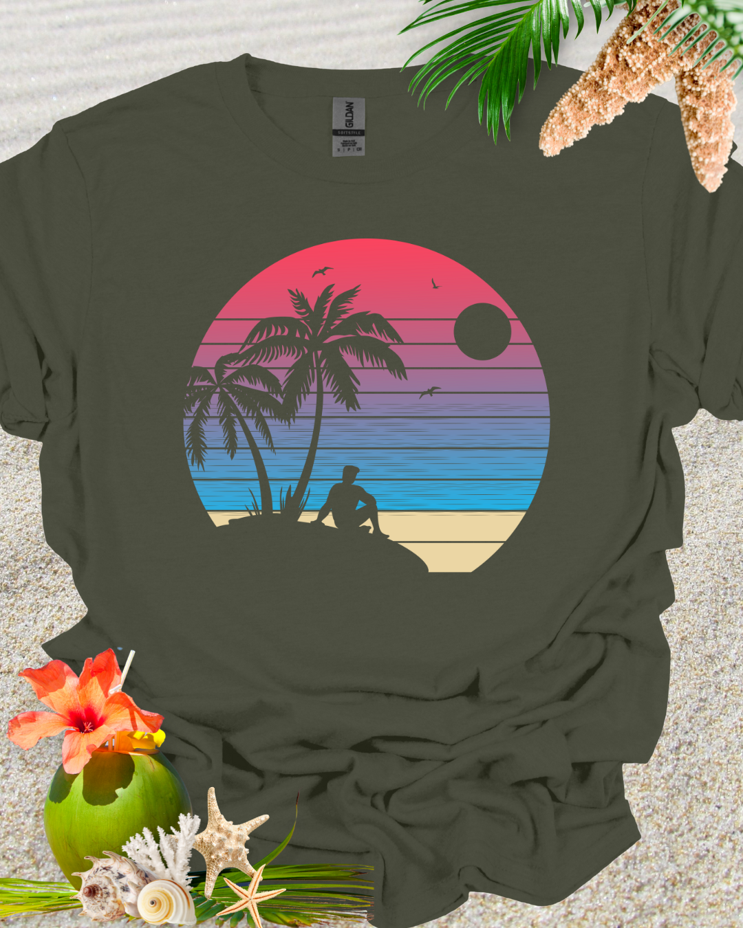 Beach Retro Sunset Palm Trees