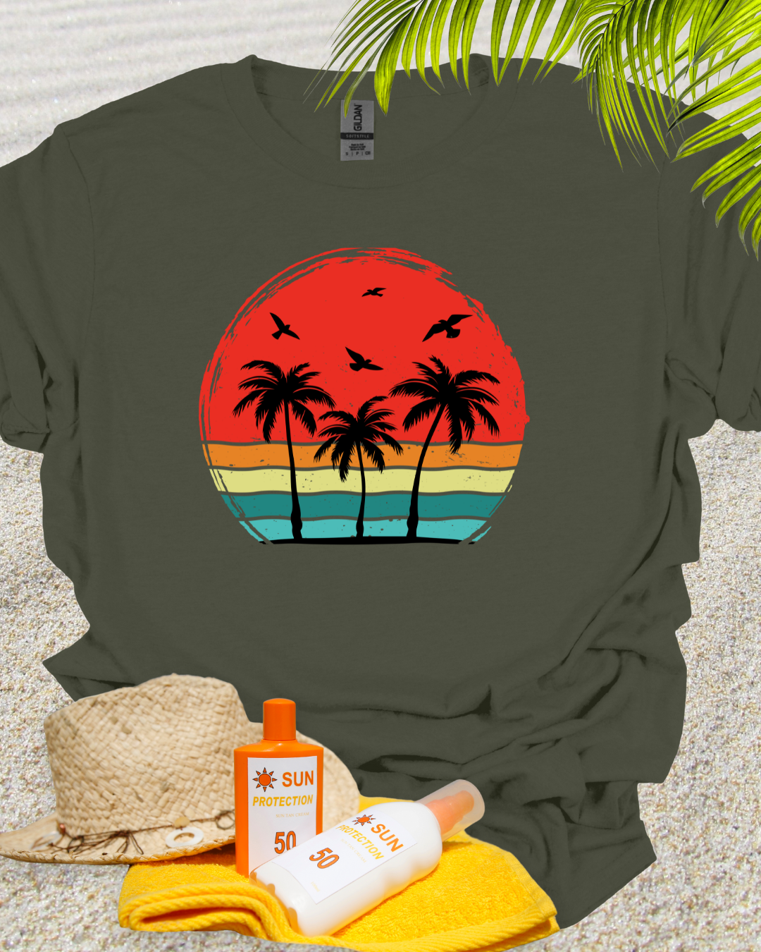 Beach Palm Tree Vintage Sunset