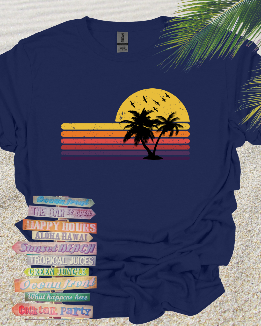 Distressed Retro Beach Sunset Palm