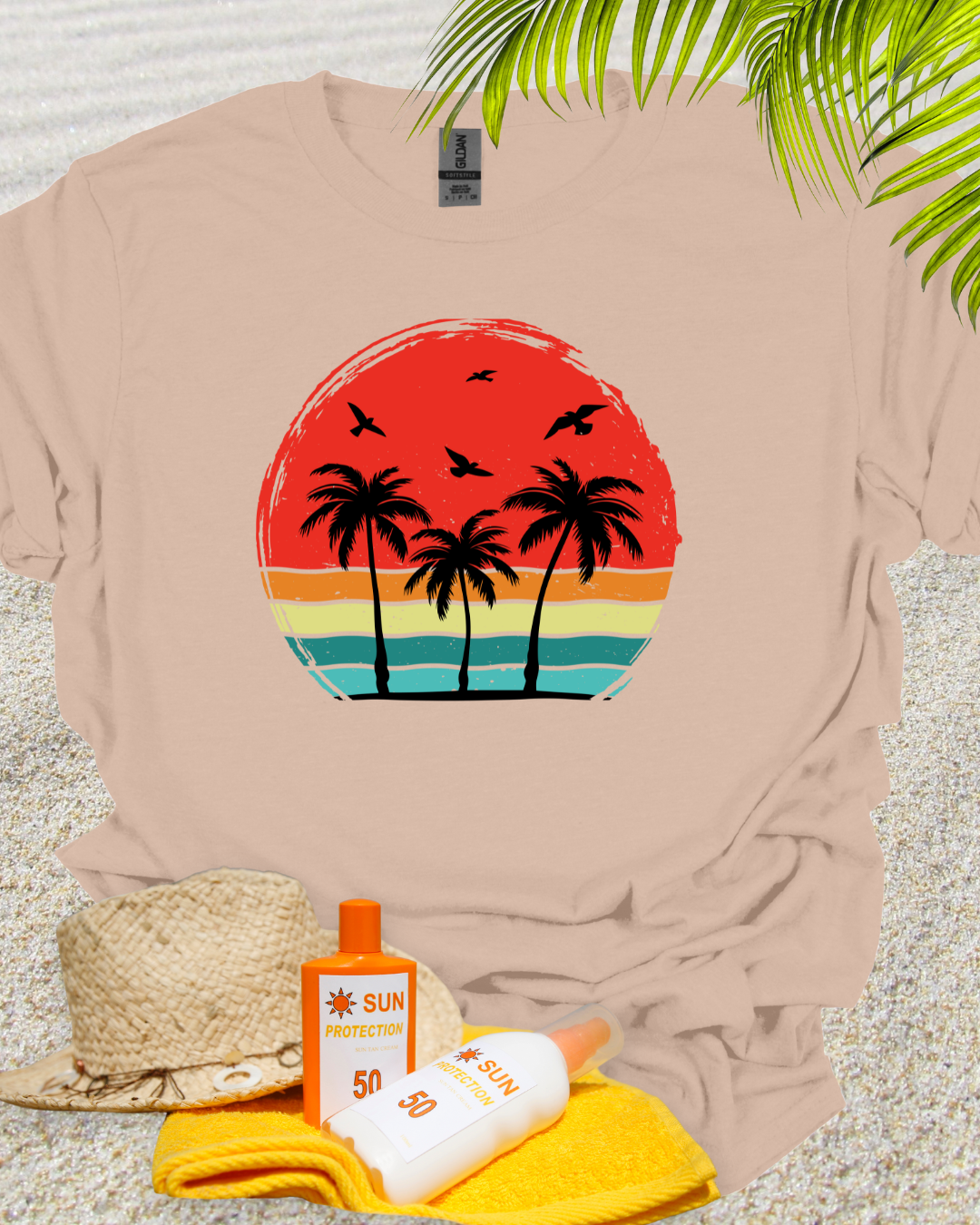 Beach Palm Tree Vintage Sunset