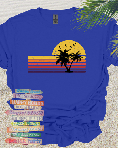 Distressed Retro Beach Sunset Palm