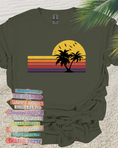 Distressed Retro Beach Sunset Palm