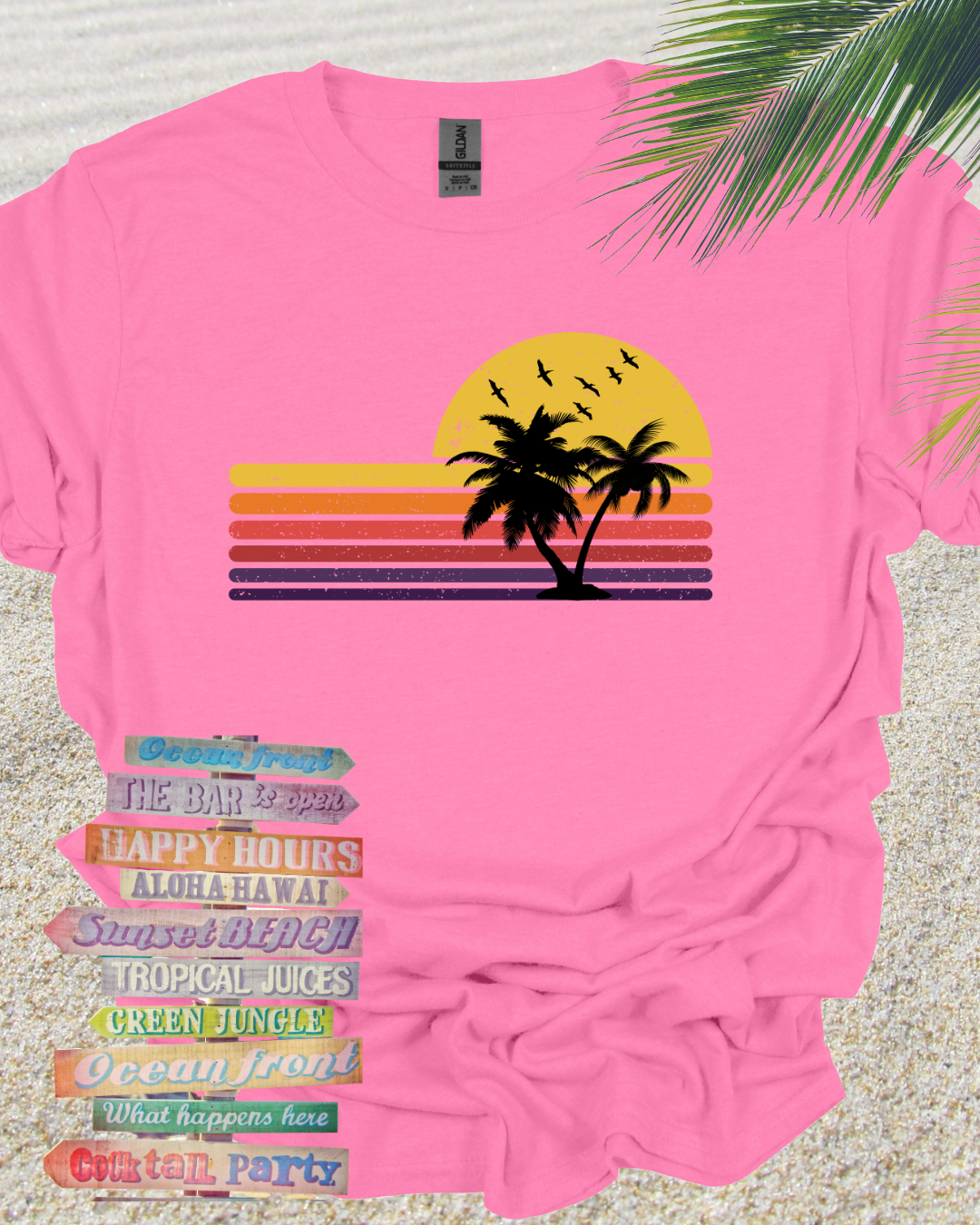 Distressed Retro Beach Sunset Palm